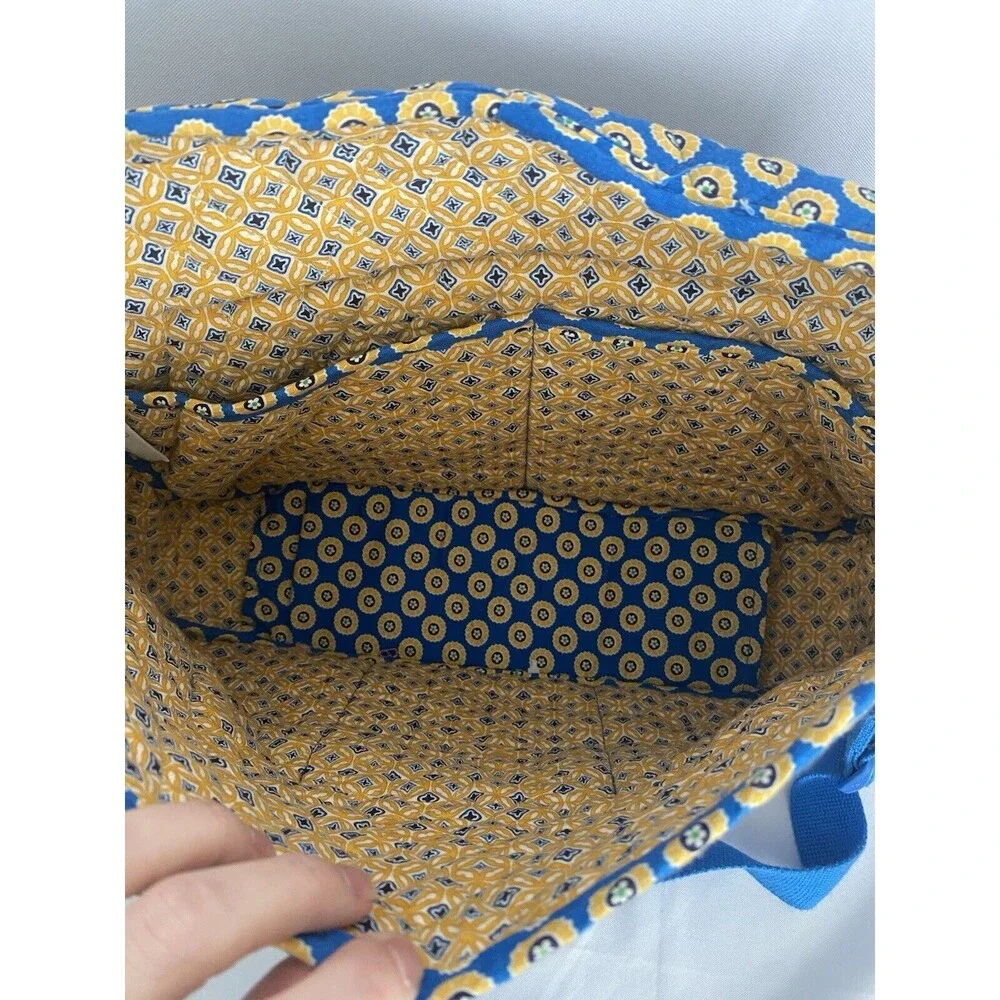 Vera Bradley Riviera Blue Yellow Floral Large Messenger Laptop Crossbody Bag